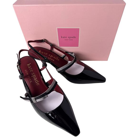 Kate Spade Maritza Slingback Heels Womens 10 M Black Patent Leather Pointed Toe - Picture 2 of 13